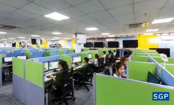 vách ngăn tổng đài viên - vách nỉ 2 múi xám và xanh lá