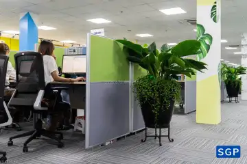 vách ngăn tổng đài viên - vách nỉ 2 múi xám và xanh lá