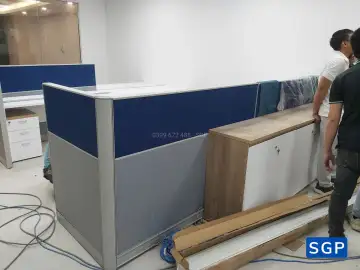 vách nỉ 2 múi xanh dương và xám ghi