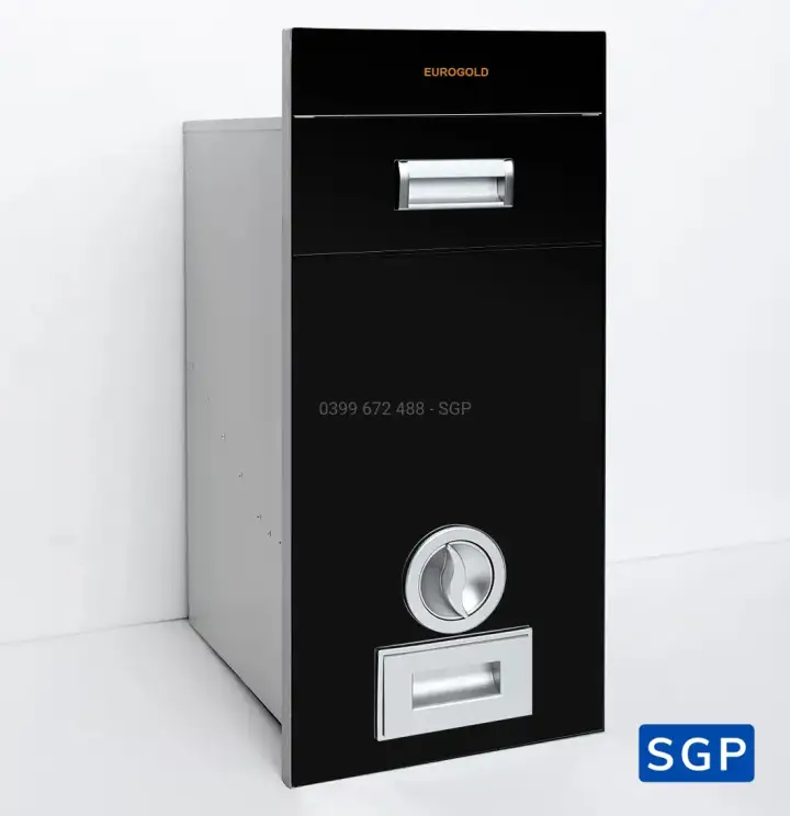 Thùng gạo mặt gương đen 15kg nút xoay 260mm Eurogold C260BL