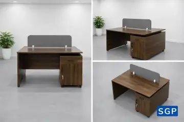 Bàn làm việc chân gỗ 2 người ngồi 3